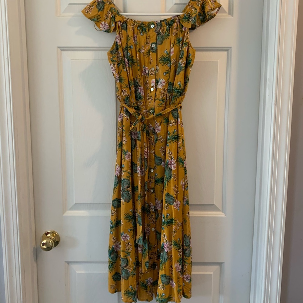 Tropical print button front dress